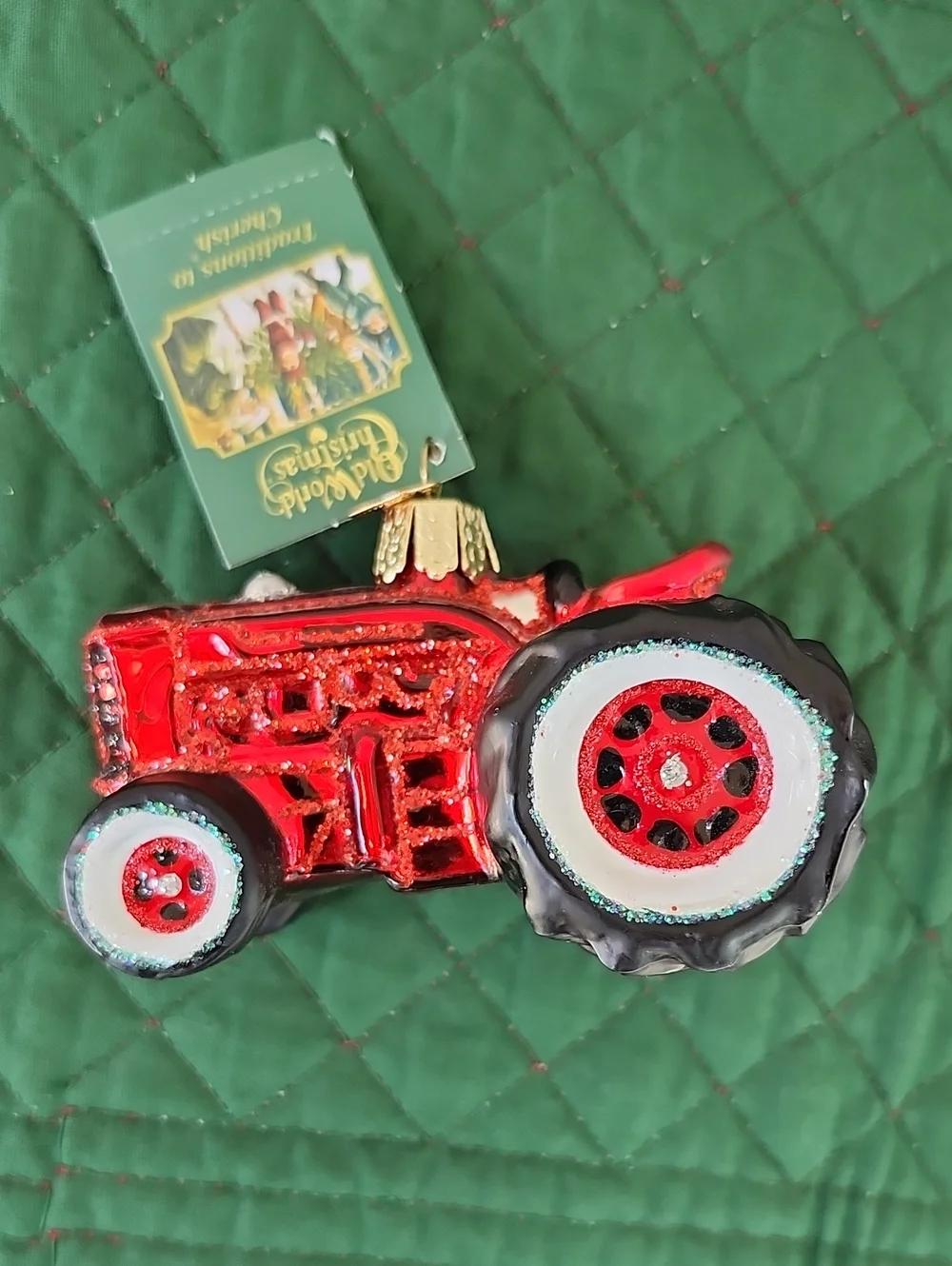 NWT OLD WORLD CHRISTMAS FARM TRACTOR HAND BLOWN ORNAMENT